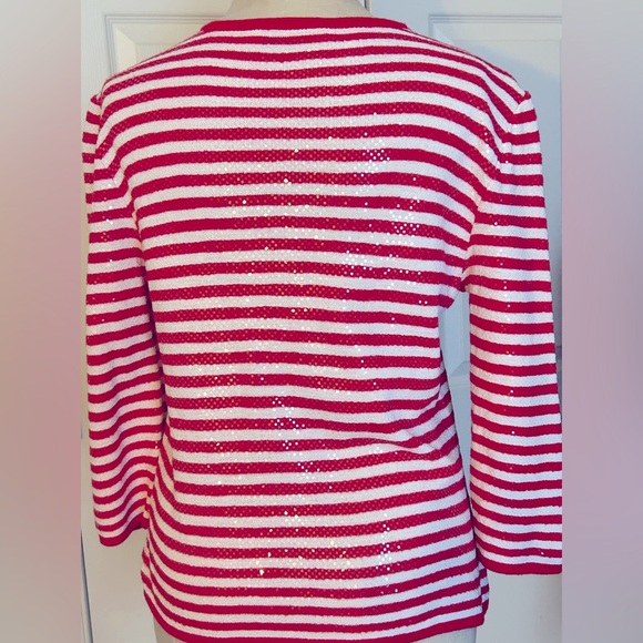 ST. JOHN COLLECTION Striped Scoop Neck knit Sweater with sequin “NWOT” - Picture 2 of 6